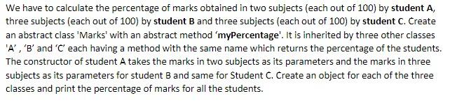 SOLVE IN JAVA PLEASE We have to calculate the percentage of