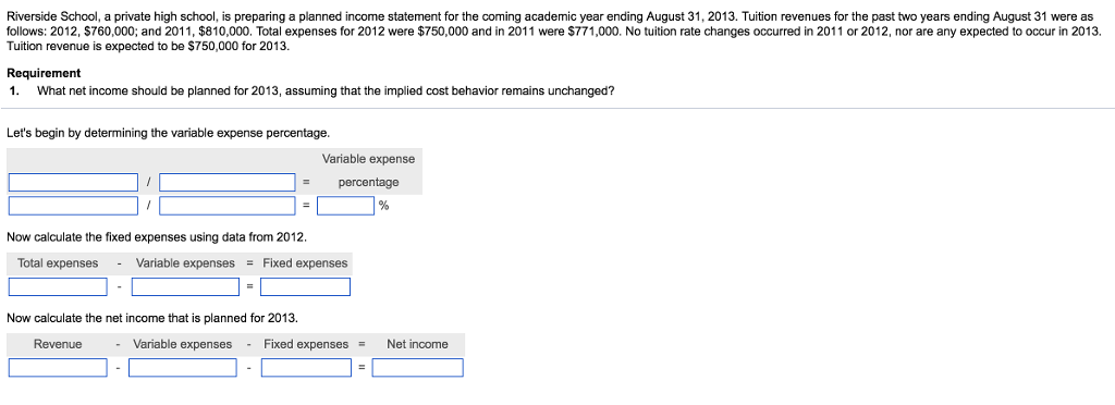  Riverside School, a private high school, is preparing a planned income