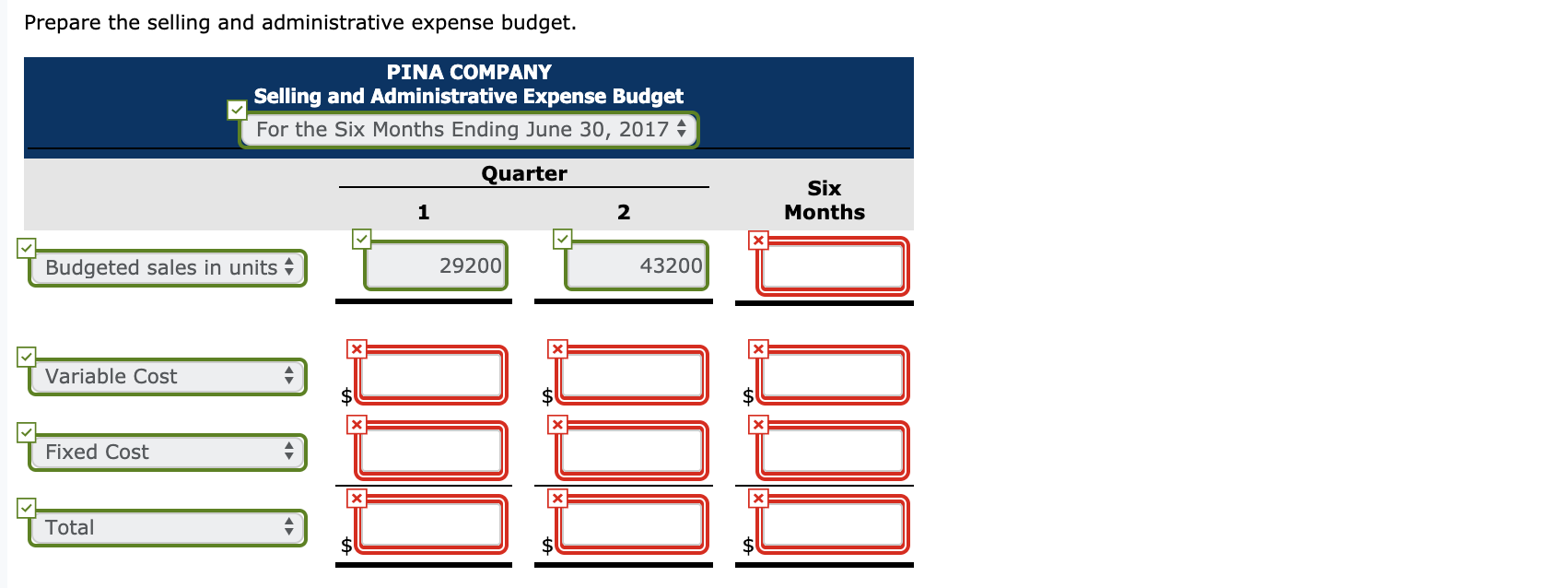 are available for preparing budgets for Snare for the first 2 quarters