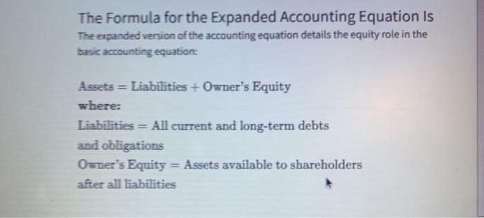 to break down the basic accounting equation into the expanded accounting equation