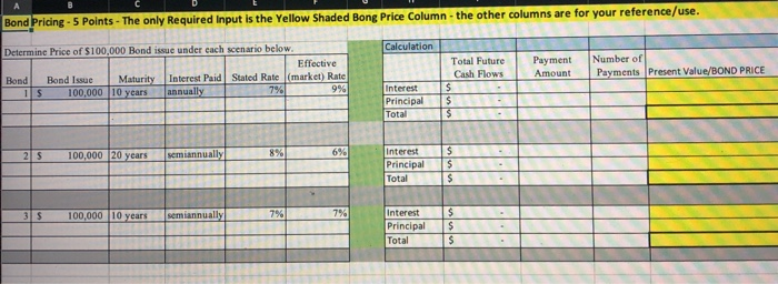  Bond Pricing - 5 Points - The only Required input is