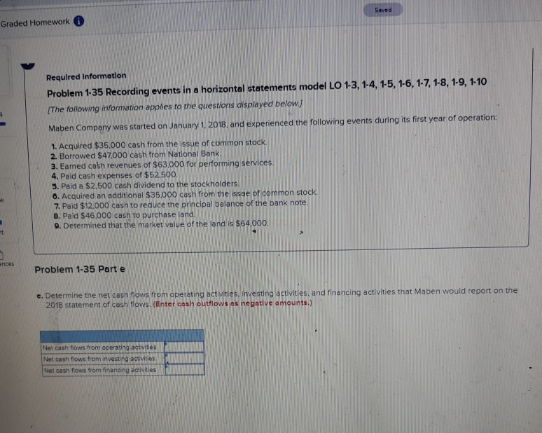 Saved Graded Homework Required Information Problem 1-35 Recording events in a