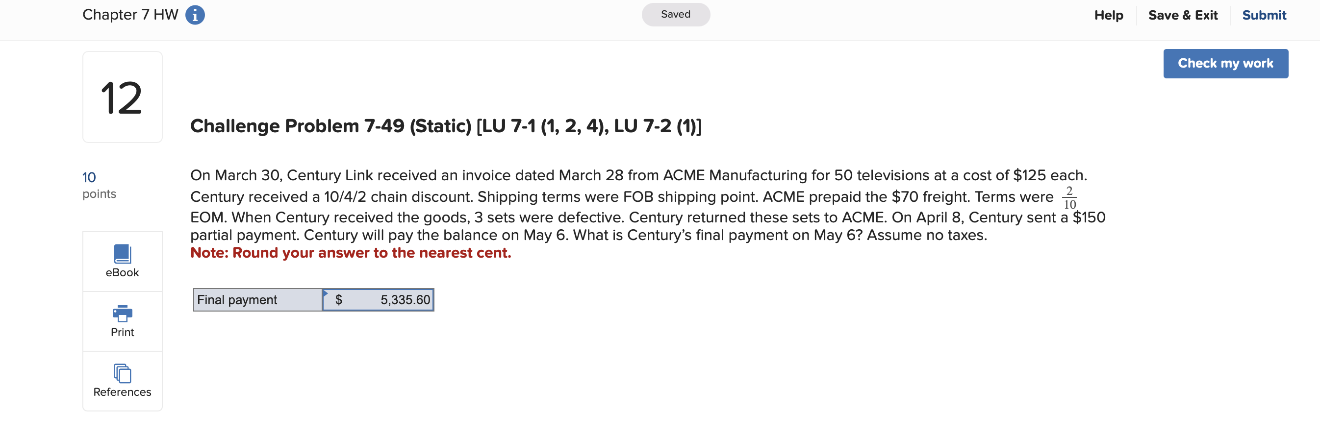 On March 30, Century Link received an invoice dated March 28 from