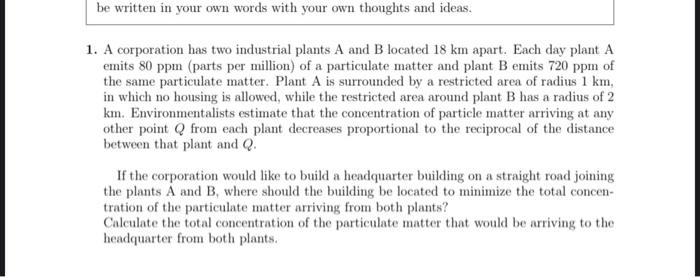 has two industrial plants A and B located 18km apart. Each day