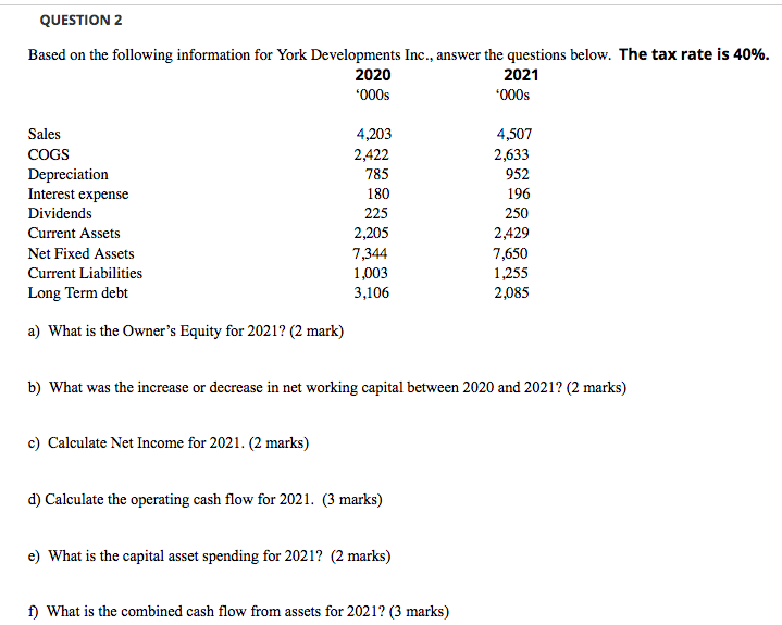 Please show work! QUESTION 2 Based on the following information for York