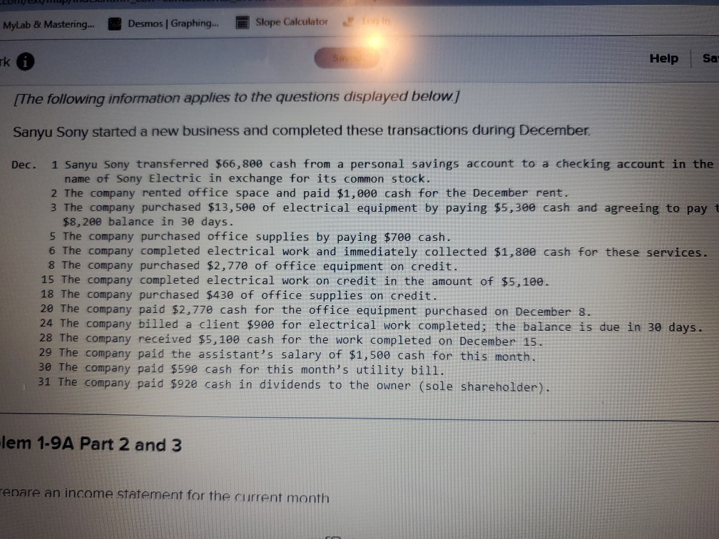 income statement MyLab & Mastering... Desmos | Graphing... Slope Calculator rk i