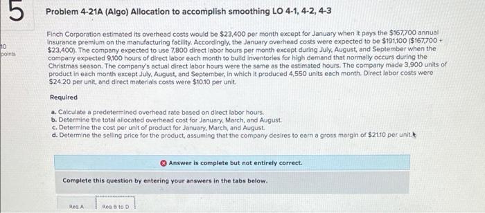  5 Problem 4-21A (Algo) Allocation to accomplish smoothing LO 4-1, 4-2,