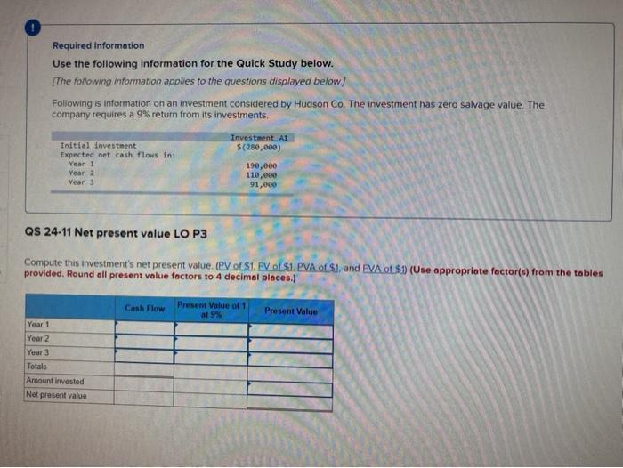 Required information Use the following information for the Quick Study below.