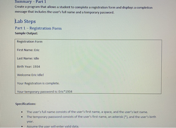  Please help create this simple program in python Summary - Part