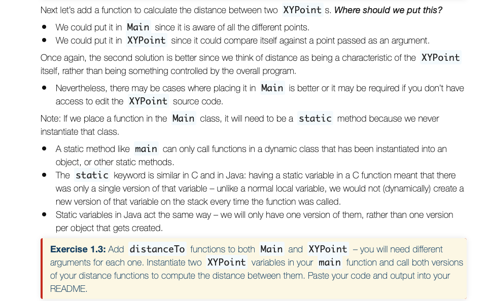 IN JAVA: PLEASE COMPLETE TASK IN YELLOW class XYPoint{ double x; //this