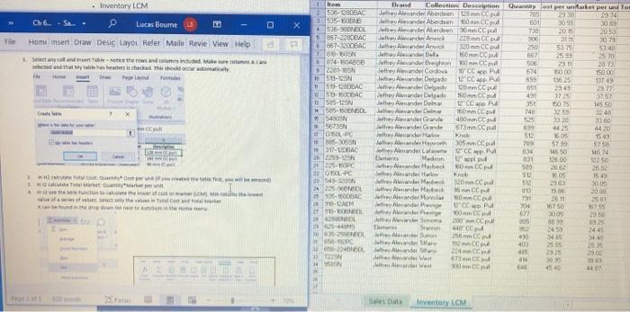 need some help with INVENTORY LCM in Excel. data is on the