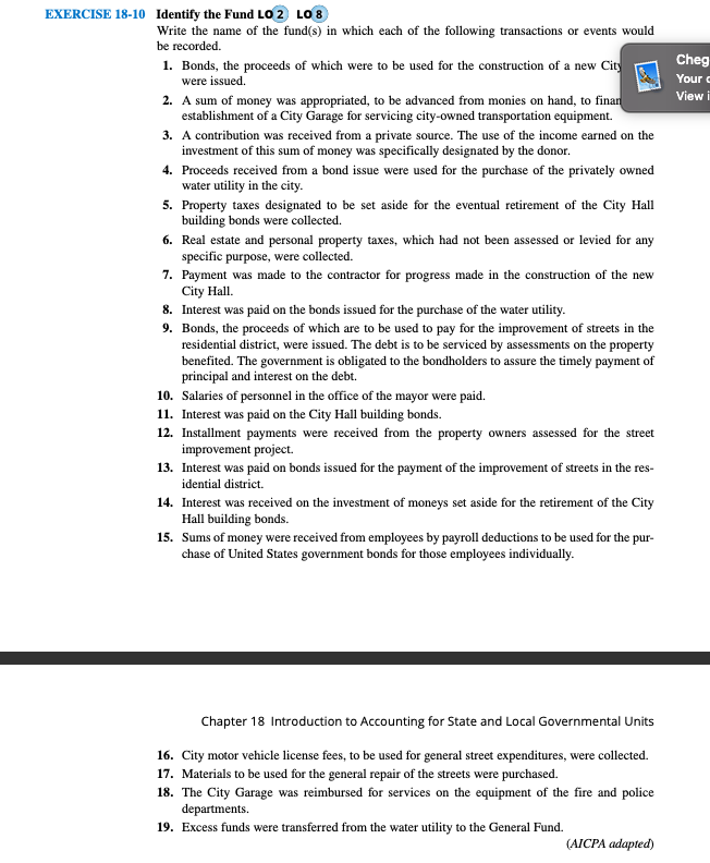  Cheg Your View i EXERCISE 18-10 Identify the Fund LO 2