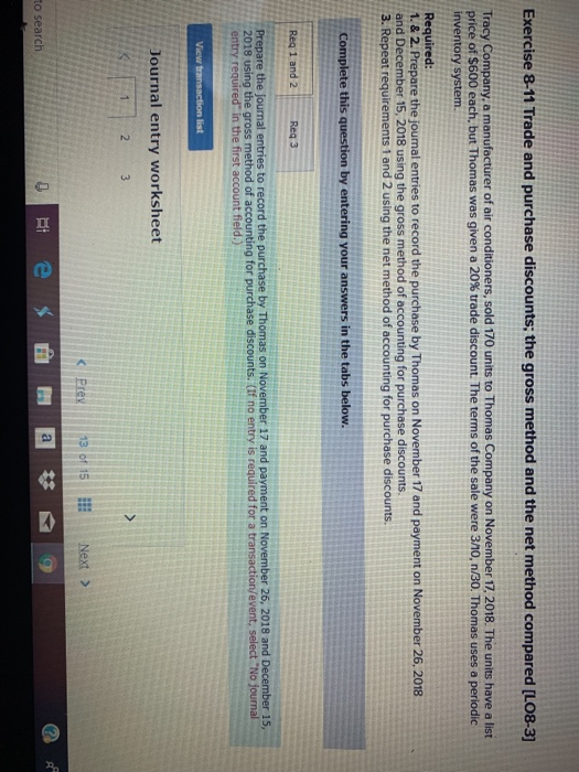  A Exercise 8-11 Trade and purchase discounts; the gross method and