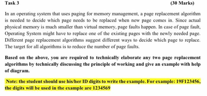  My ID: 16F15580 please write clear Task 3 (30 Marks) In