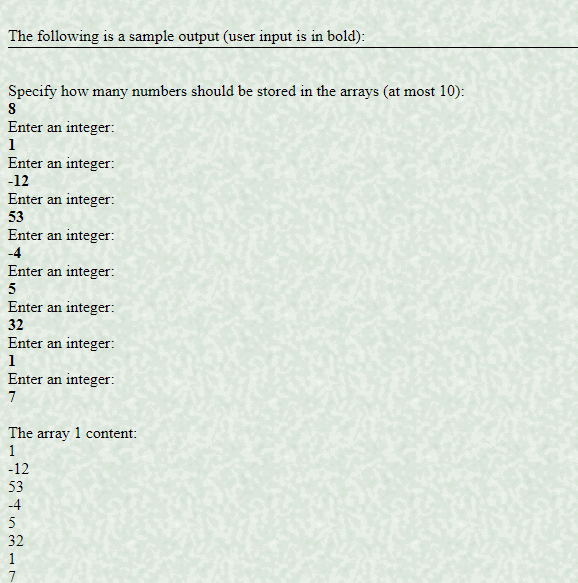 in the array void readArray(int array[], int length, int howMany, int number)
