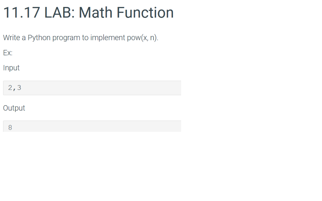 ACTIVTY 11.17.1: LAB: Math Function 1 class arith): 2 def pow(self, x,