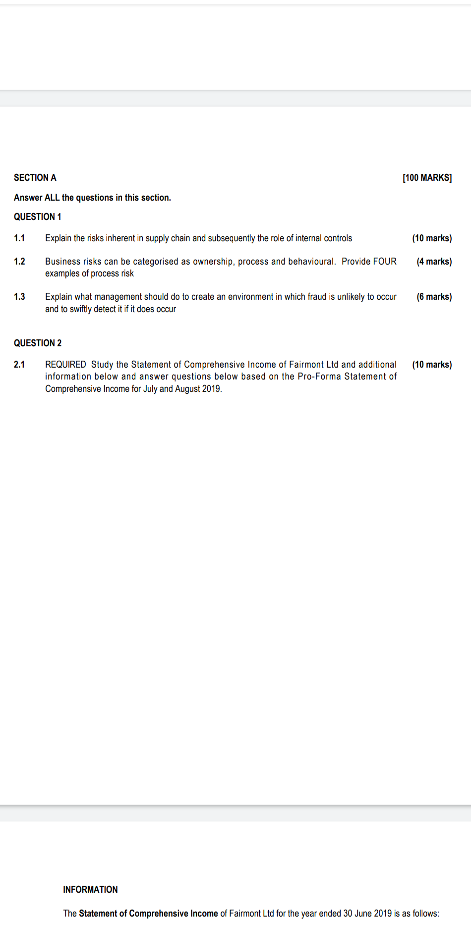  please assist SECTION A [100 MARKS] Answer ALL the questions in