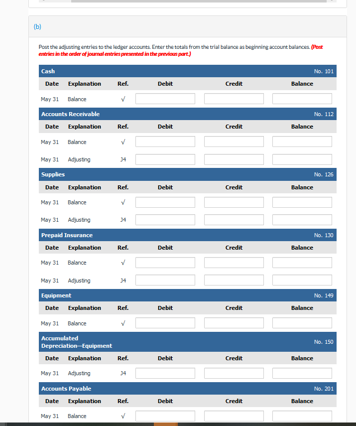 31 is as follows. WALKER CONSULTING Trial Balance May 31, 2020 Account