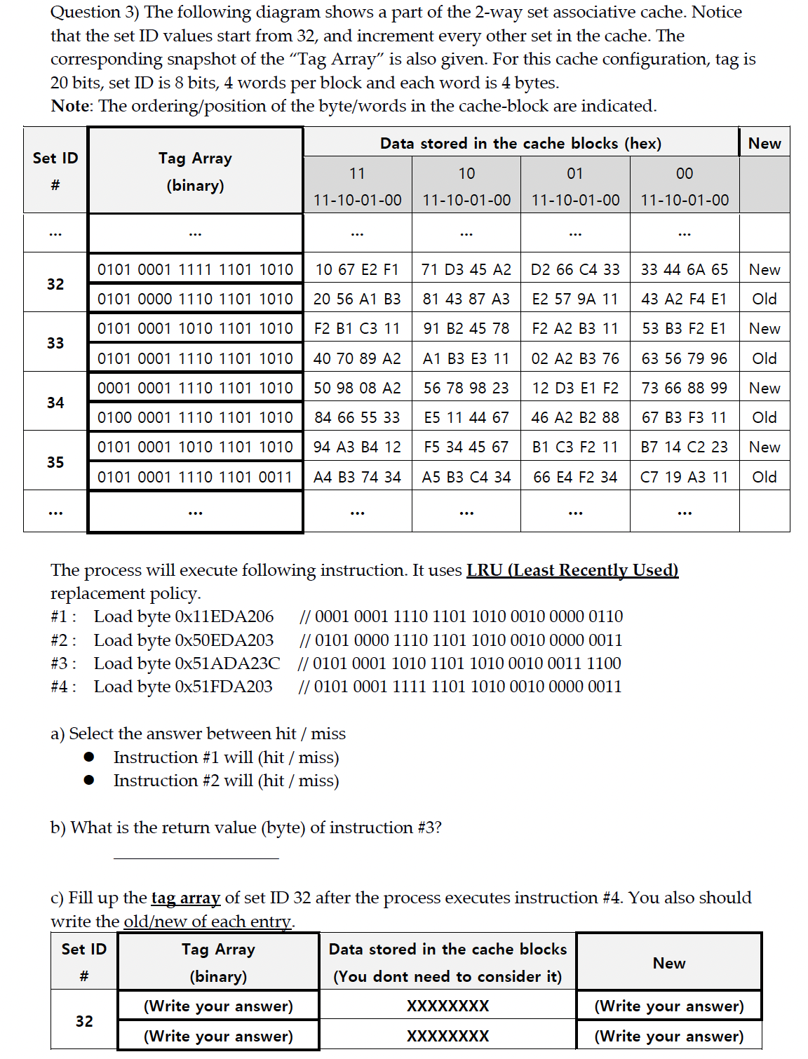  The process will execute following instruction. It uses LRU (Least Recently