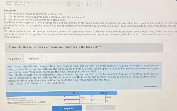 the manufacturing cycle efficiency (MCE) for each month. 1.c. Compute the delivery