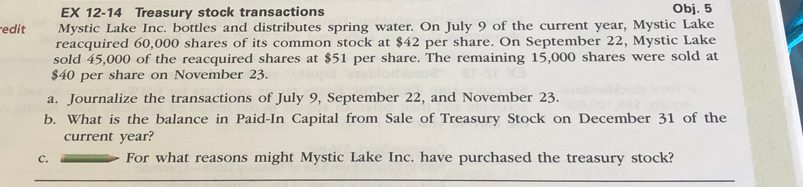 Treasury stock transaction, can anyone help me with this problem? "edit EX
