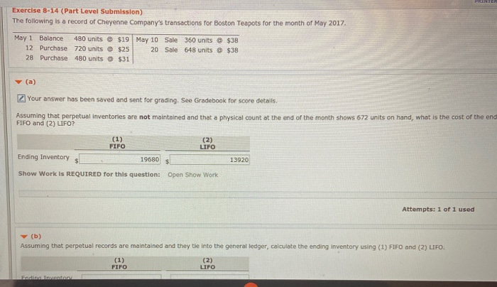  need ans for part 2 Exercise 8-14 (Part Level Submission) The