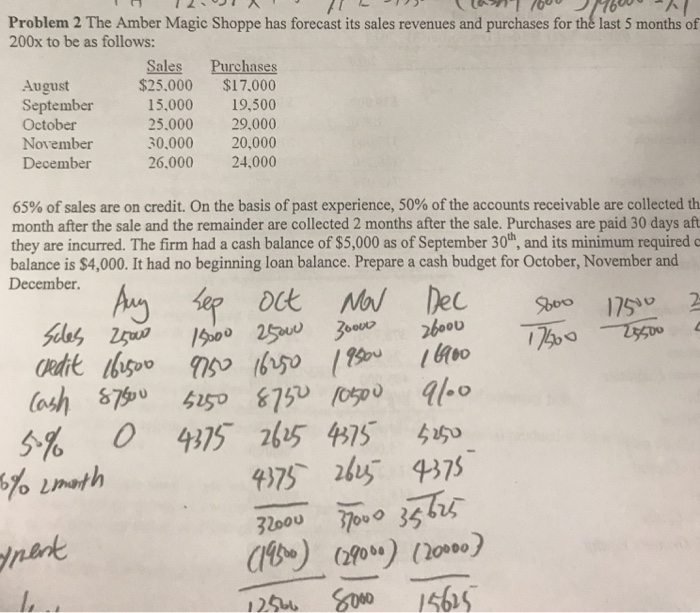  Problem 2 The Amber Magic Shoppe has forecast its sales revenues