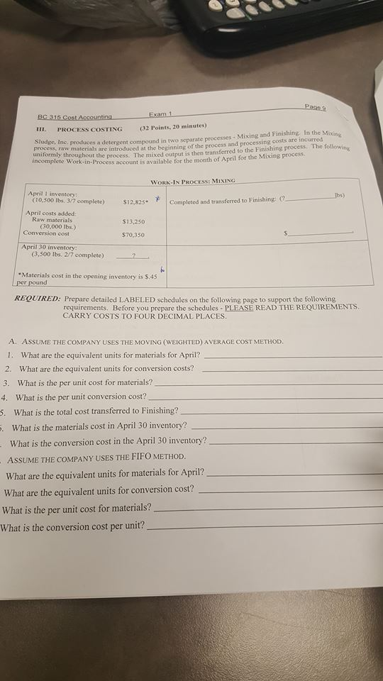 Sludge, Inc. produces a detergent compound in two separate processes -