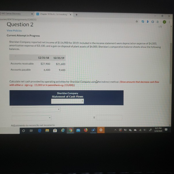  WC Canvas Chapter 10 Doisit working x + ourses/43419/assignments/5249253 Question 2