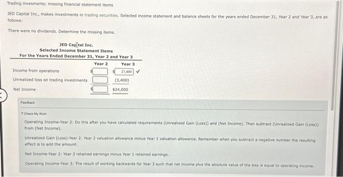  Trading invesments: missing financial statement items JED Capital Inc, makes investments
