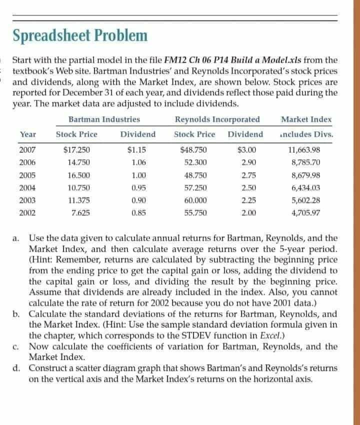 Spreadsheet Problem Start with the partial model in the file FM12