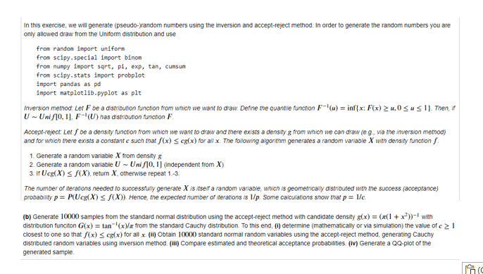  In this exercise, we will generate (pseudo-)random numbers using the inversion