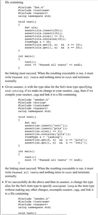 a value of the type stored in the set, we pass that