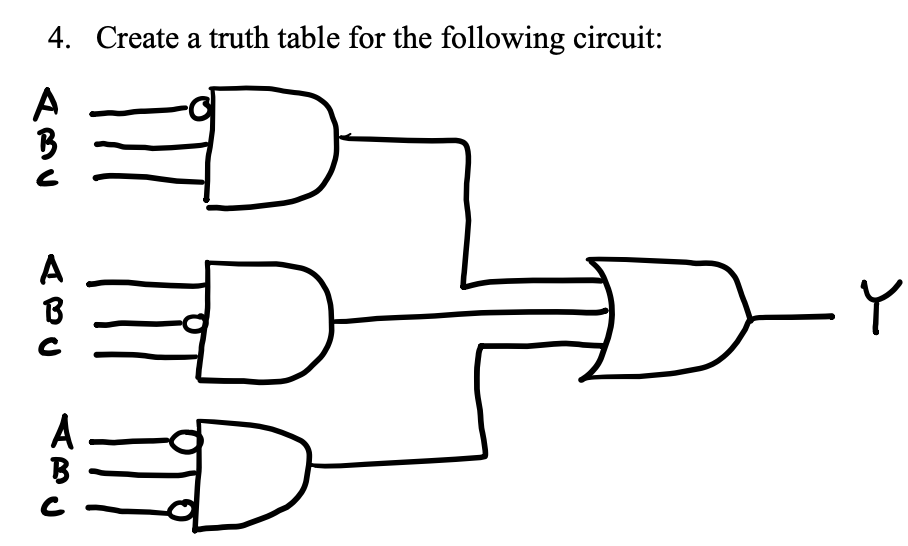  4. Create a truth table for the following circuit