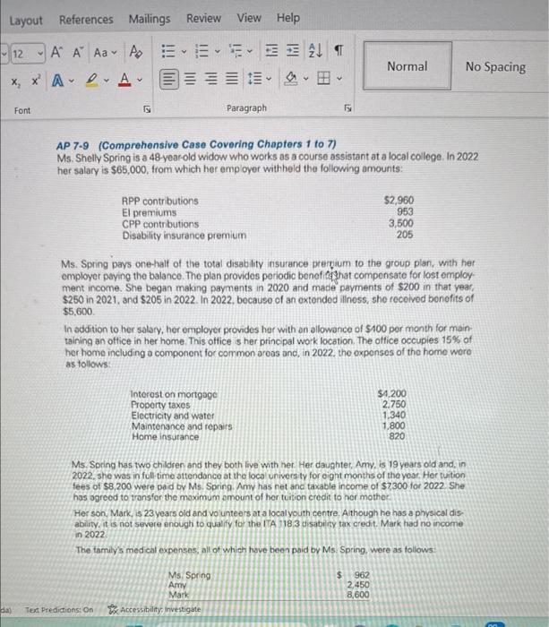  AP 7.9 (Comprehensive Case Covering Chapters 1 to 7) Ms. Shelly