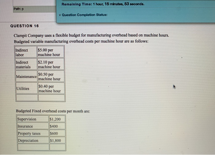  Remaining Time: 1 hour, 15 minutes, 53 seconds. Path:p Question Completion