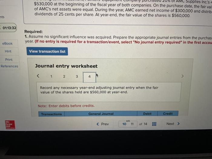 As a long-term investment, Painters' Equipment Company purchased 20% of AMC Supplies