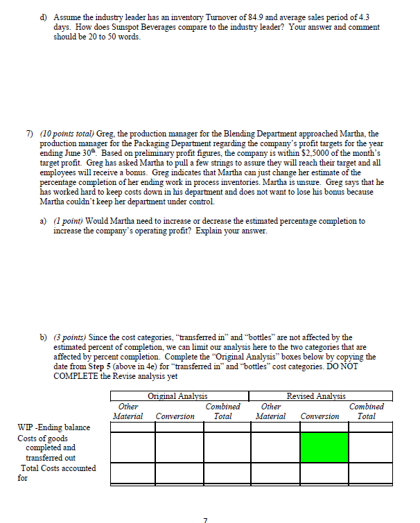 the operations of the Blending Department for June Percent Completed Units Materials