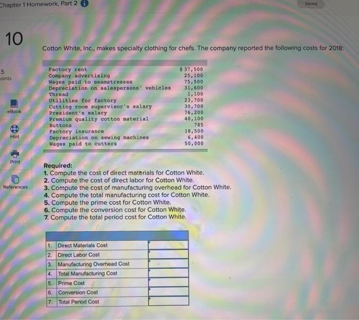 Saved Chapter 1 Homework, Part 2 i 10 Cotton White, Inc.,