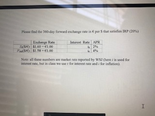 please show all work! Please find the 360-day forward exchange rate