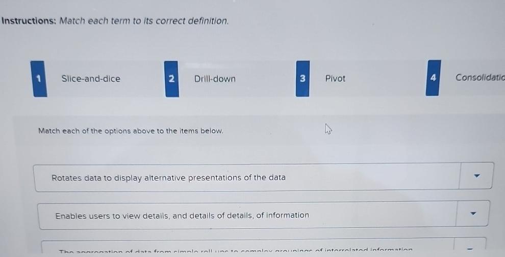  Instructions: Match each term to its correct definition. 1 Slice-and-dice 2