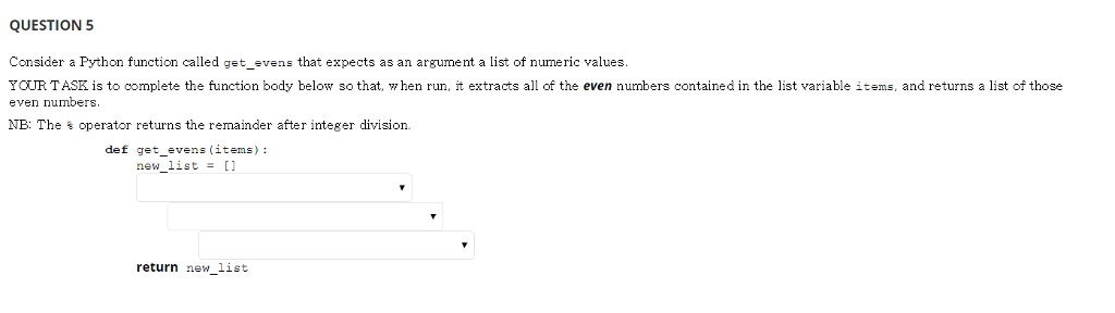 no part marks awarded for multiple answer questions.) There is a Python