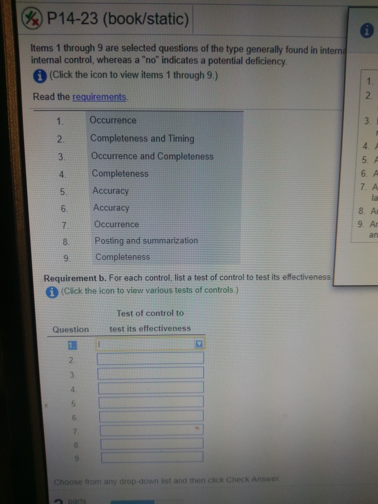for requirement B ?P14-23 (book/static) Items 1 through 9 are selected
