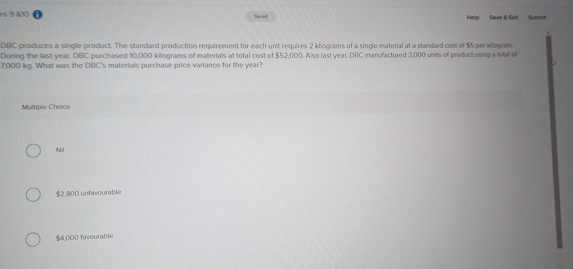 Saved Help Save & Exit DBC produces a single product. The