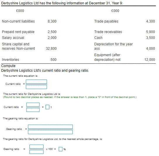  Please show all working out step by step. Derbyshire Logistics Ltd