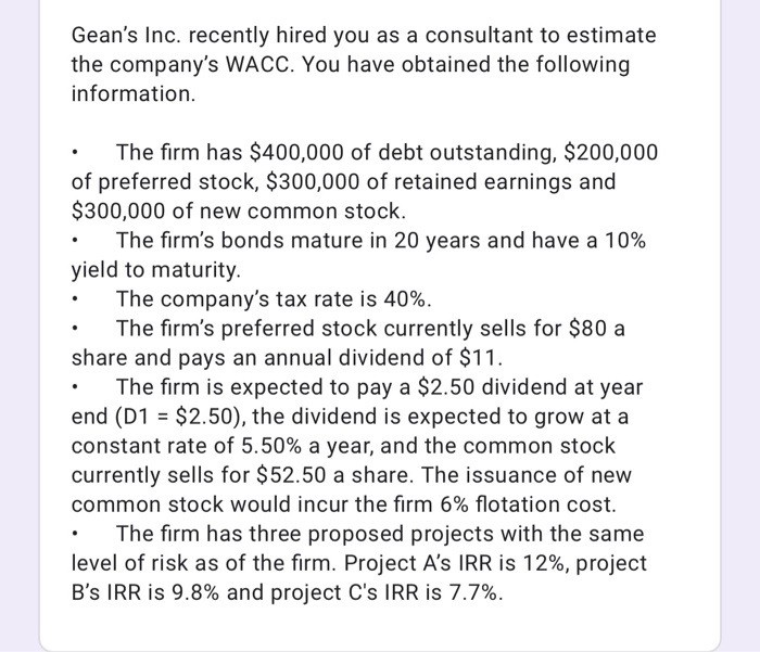if you may help me with this question Gean's Inc. recently hired