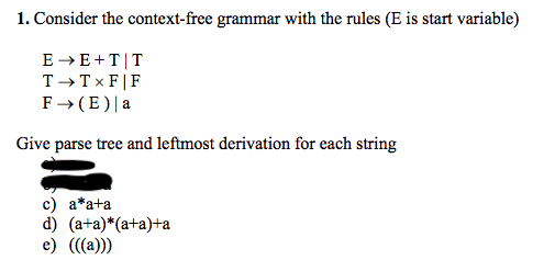 1. Consider the context-free grammar with the rules (E is start