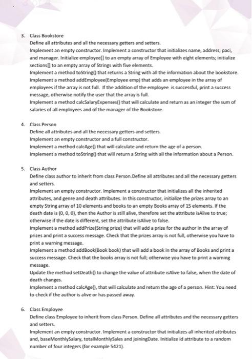 with the missing methods and relations, based on the requirements of the