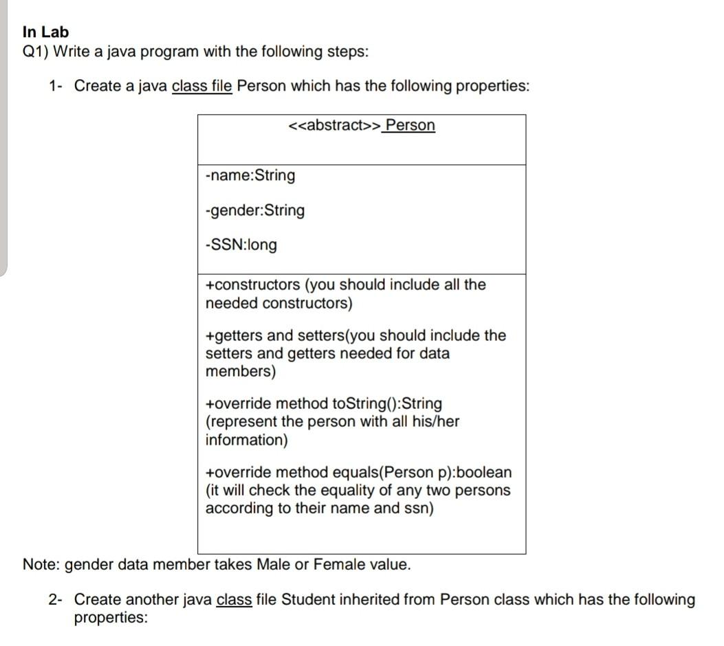  In Lab Q1) Write a java program with the following steps: