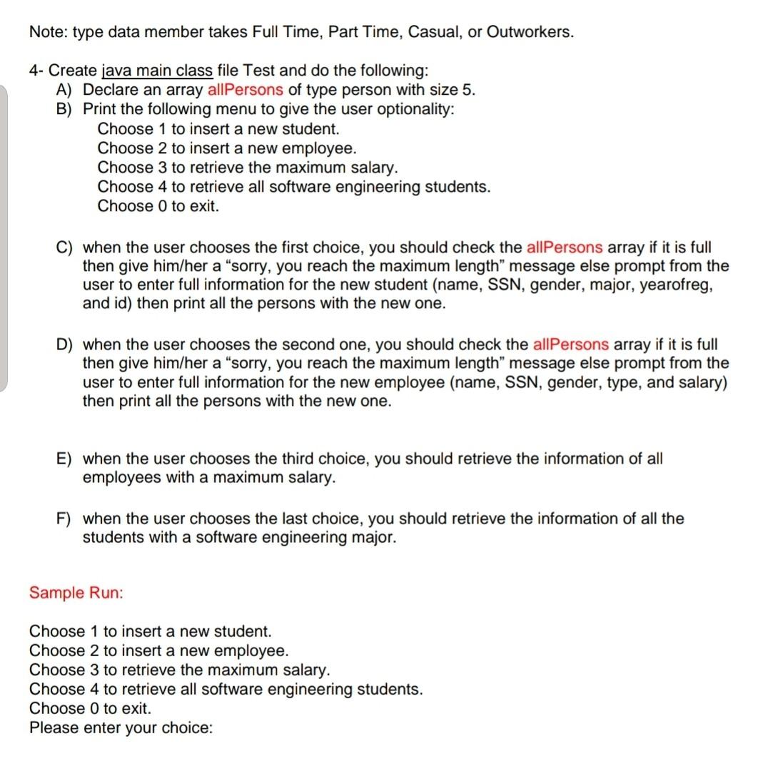 > Person -name:String -gender:String -SSN:long +constructors (you should include all the needed